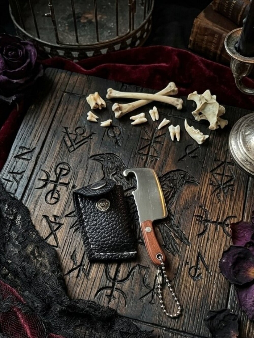Miniature Steel Bottle Opener Knife with Sheath Keychain